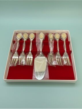 Vintage Happy Anniversary Cake Server & Fork Set (7-Piece)